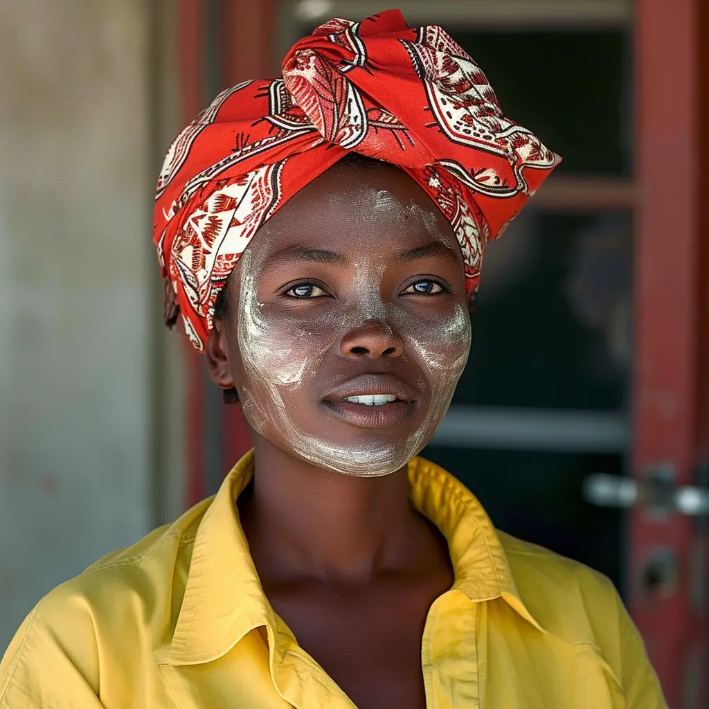 femme noire avec creme solaire sur le visage