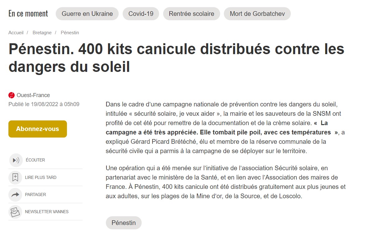 Pénestin. 400 kits canicule distribués contre les dangers du soleil