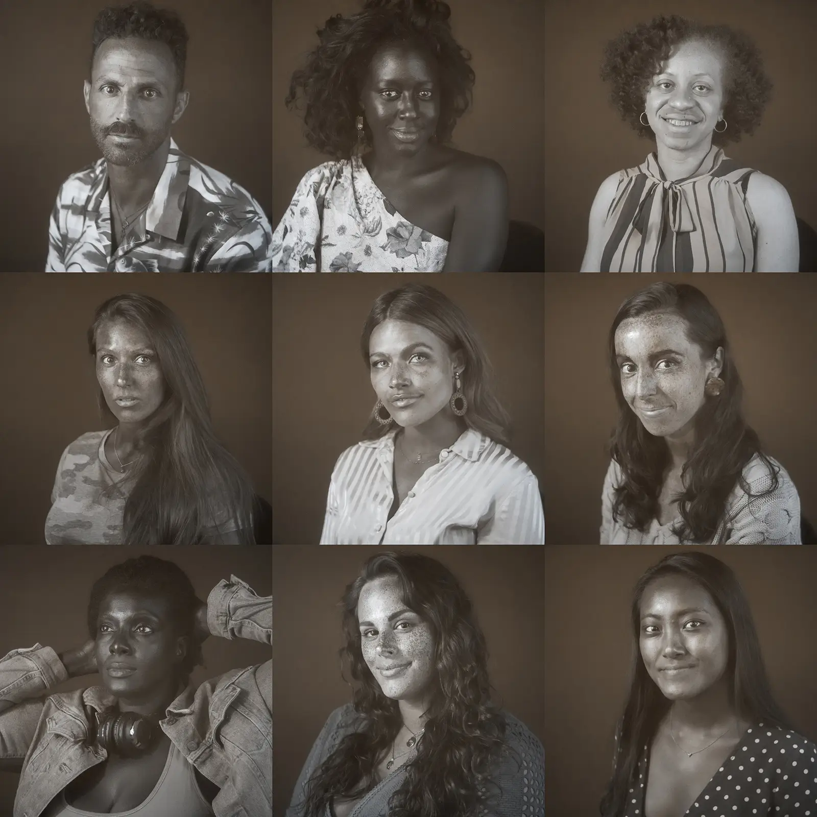 Portraits multiples avec dommages des UV sur la peau
